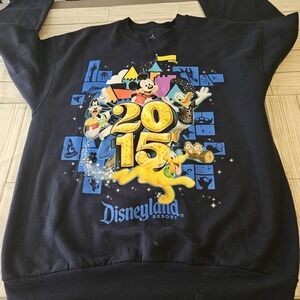 Disneyland Resort 2015 Sweatshirt Mens Medium 50/50 Blue‎ Mickey Goofy Pluto